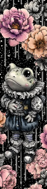 Free kawaii frog bookmark featuring kawaii frog wearing a clown outfit